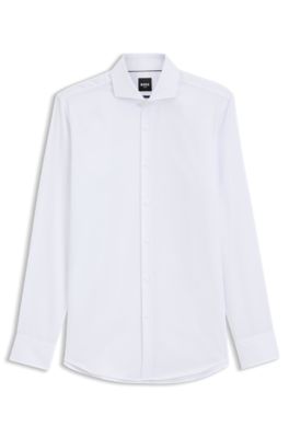 BOSS ONE Slim-fit shirt in wrinkle-resistant Oxford cotton, White