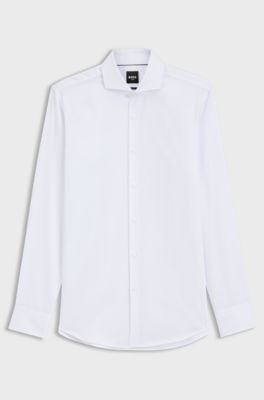 BOSS ONE Slim-fit overhemd van kreukbestendige Oxfordkatoen, Wit