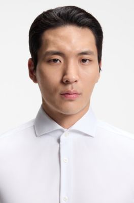 Slim-fit shirt in wrinkle-resistant Oxford cotton, White