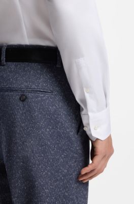 BOSS ONE Slim-fit shirt in wrinkle-resistant Oxford cotton, White