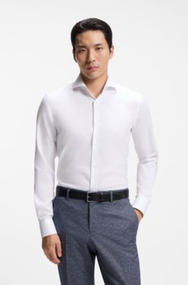 BOSS ONE Slim-fit shirt in wrinkle-resistant Oxford cotton, White