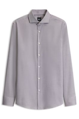 BOSS ONE Slim-fit shirt in wrinkle-resistant Oxford cotton, Brown