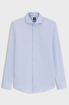 BOSS ONE Slim-fit overhemd van kreukbestendige Oxfordkatoen, Lichtblauw