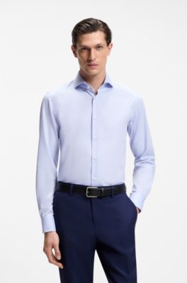 BOSS ONE Slim-fit overhemd van kreukbestendige Oxfordkatoen, Lichtblauw