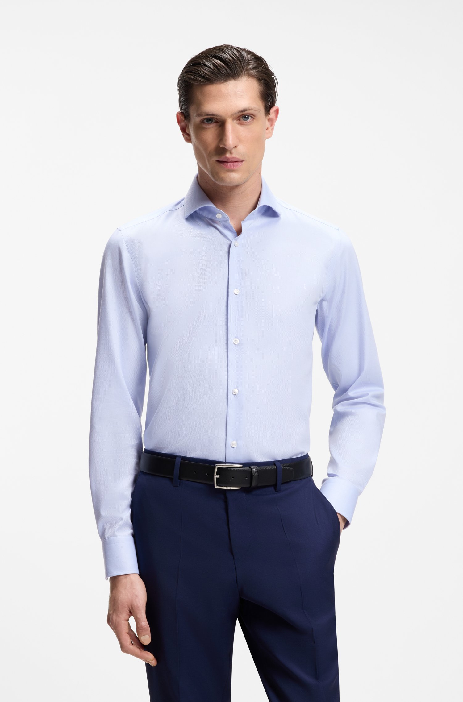 Boss ONE Slim-fit shirt in wrinkle-resistant Oxford cotton skjortor & blusar herr