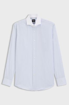BOSS ONE Slim-fit shirt in striped cotton twill, Light Blue Stripes