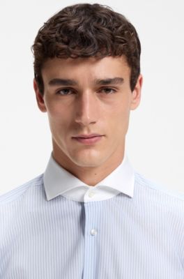 BOSS ONE Slim-fit shirt in striped cotton twill, Light Blue Stripes