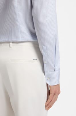 BOSS ONE Slim-fit shirt in striped cotton twill, Light Blue Stripes