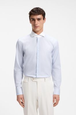 BOSS ONE Slim-fit shirt in striped cotton twill, Light Blue Stripes