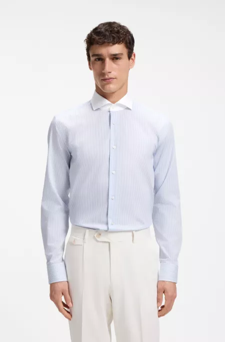 Slim-fit shirt in striped cotton twill