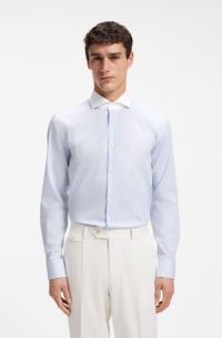 Slim-fit shirt in striped cotton twill, Light Blue stripes