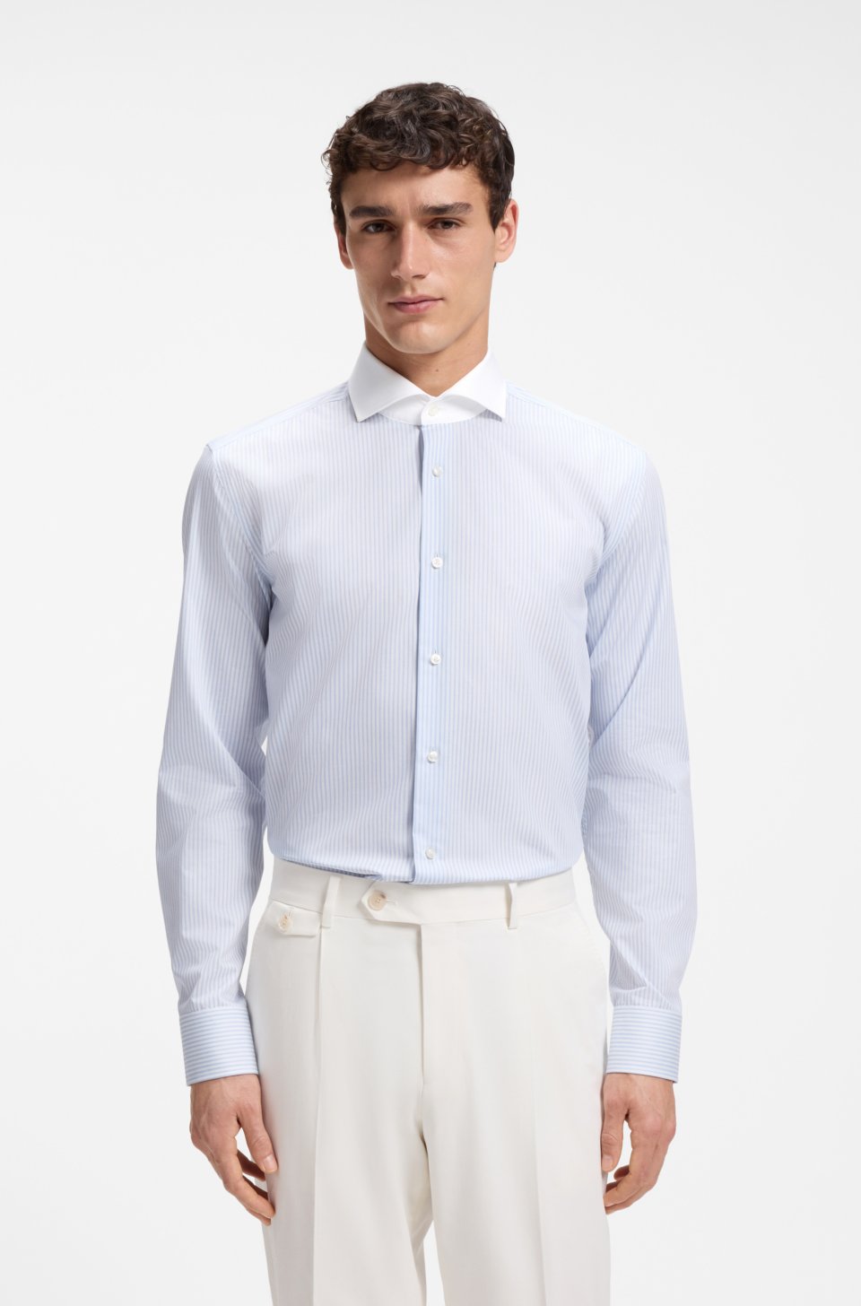 ONE Slim-fit shirt in striped cotton twill