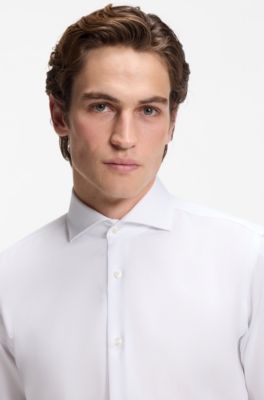 Regular-fit business shirt in wrinkle-resistant cotton, White