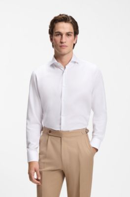 Regular-fit business shirt in wrinkle-resistant cotton, White