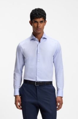 Regular-fit business shirt in wrinkle-resistant cotton, Light Blue