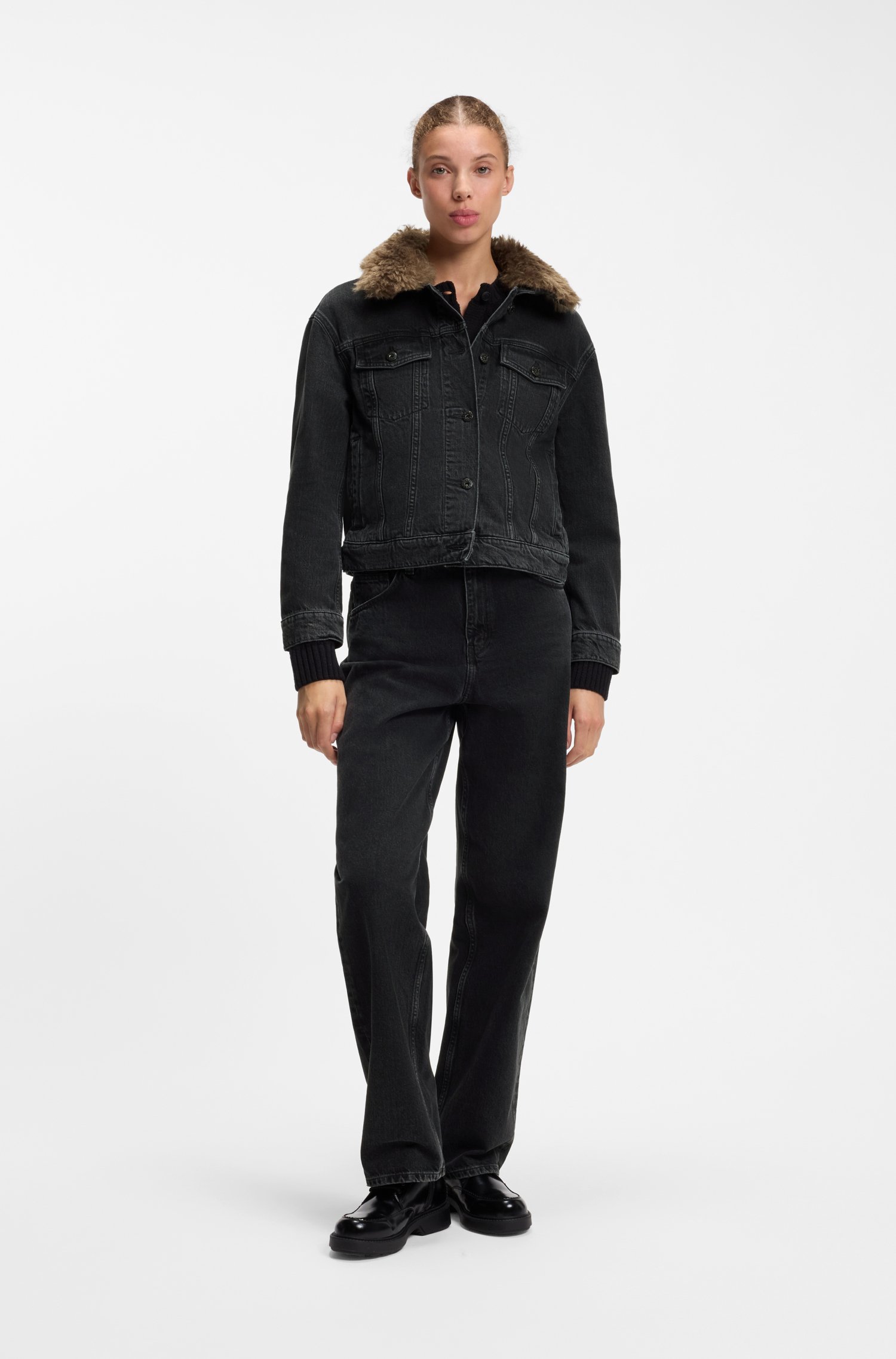 Hugo Denim trucker jacket with detachable shearling collar jackor dam – bild 2