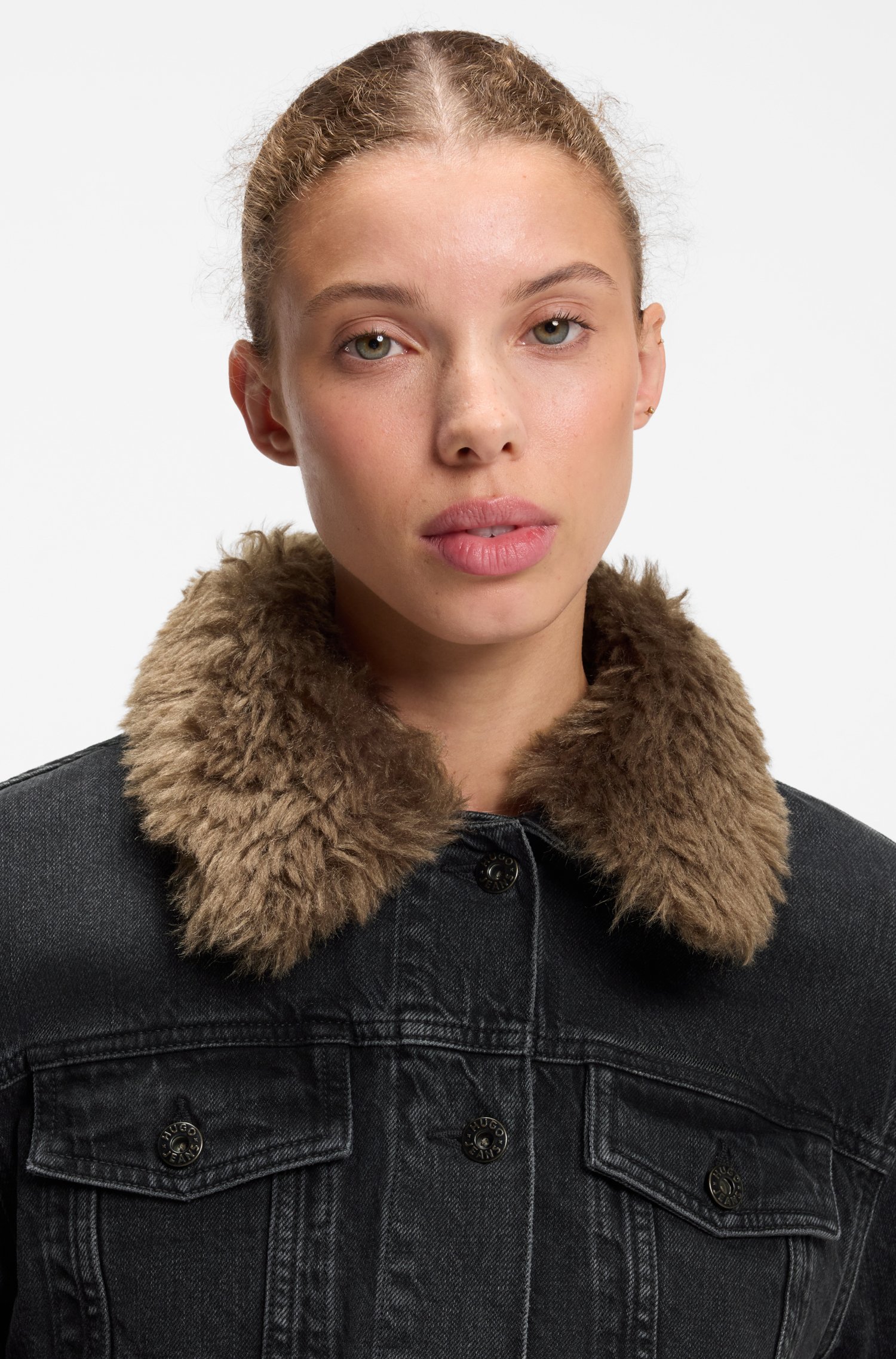 Hugo Denim trucker jacket with detachable shearling collar jackor dam – bild 3