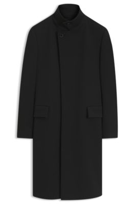 Regular-fit coat with stand collar, Black