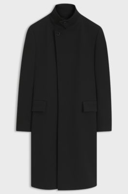 Regular-fit coat with stand collar, Black