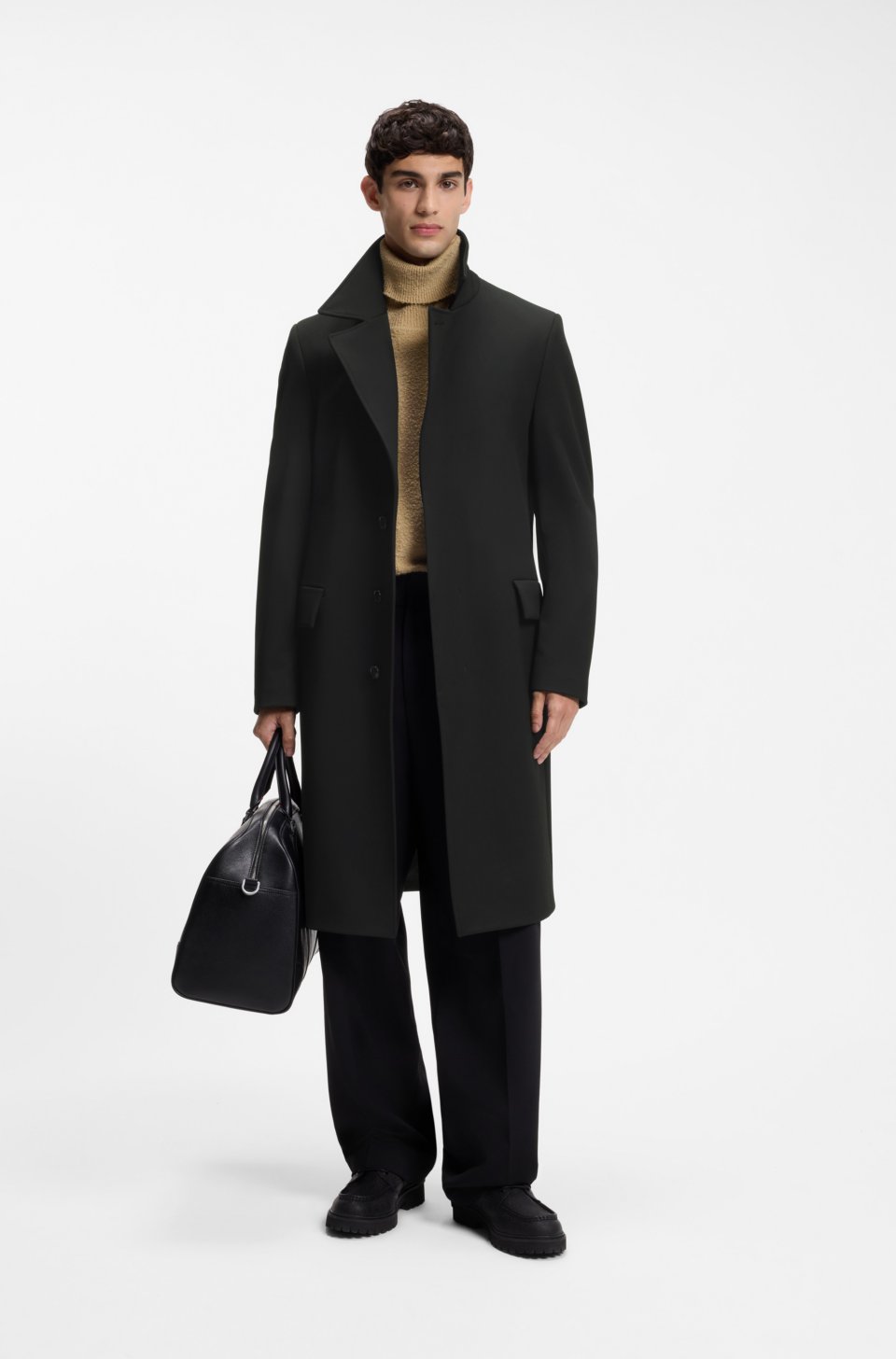 Regular-fit coat with stand collar