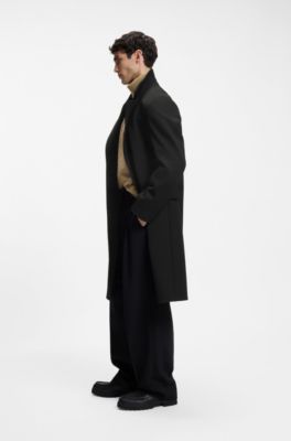 Regular-fit coat with stand collar, Black