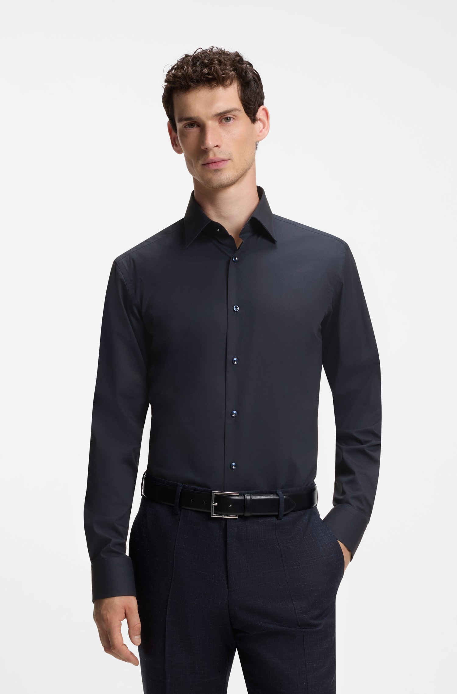 Boss Regular-fit shirt in easy-iron stretch cotton skjortor & blusar herr