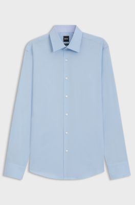Regular-fit shirt in easy-iron stretch cotton, Light Blue