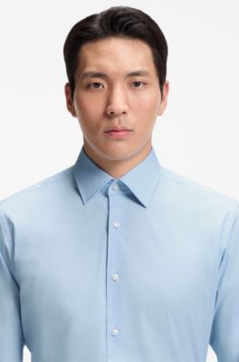 Regular-fit shirt in easy-iron stretch cotton, Light Blue