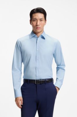 Regular-fit shirt in easy-iron stretch cotton, Light Blue