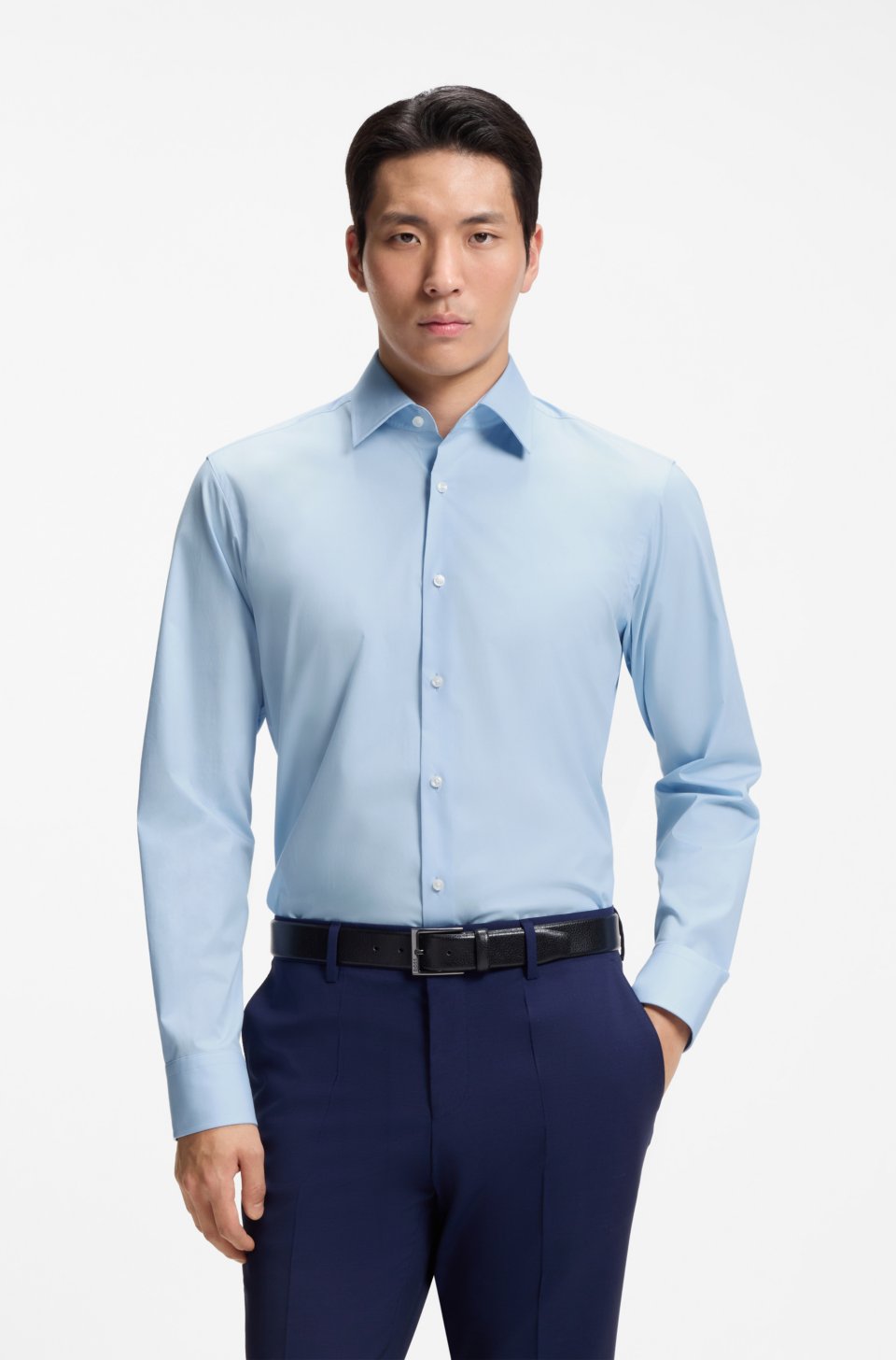 Regular-fit shirt in easy-iron stretch cotton