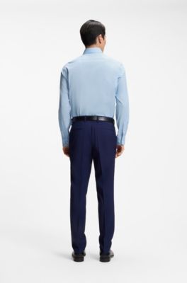 Regular-fit shirt in easy-iron stretch cotton, Light Blue