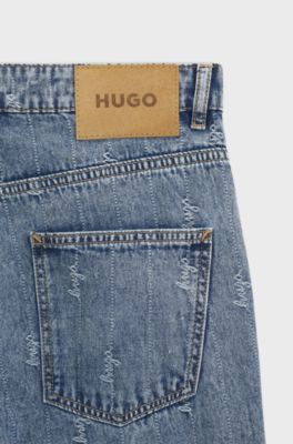 Wide-leg loose-fit jeans in logo-jacquard denim, Patterned