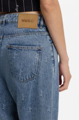 Wide-leg loose-fit jeans in logo-jacquard denim, Patterned