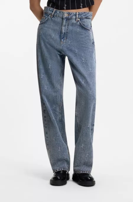 Jean large Loose en denim jacquard à logo