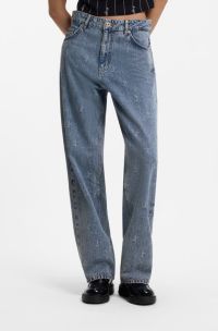 Wide-leg loose-fit jeans in logo-jacquard denim, Patterned