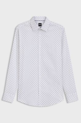Slim-fit business shirt in stretch cotton, White Patterned