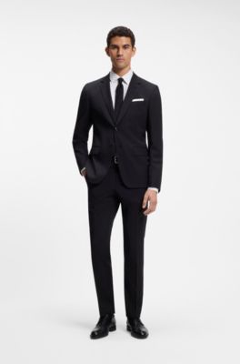 Slim-fit business shirt in stretch cotton, White Patterned