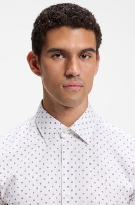 Slim-fit business shirt in stretch cotton, White Patterned