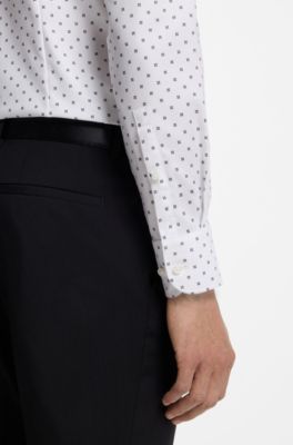 Slim-fit business shirt in stretch cotton, White Patterned