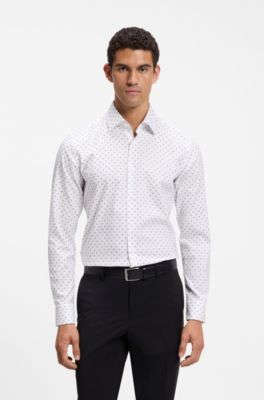 Slim-fit business shirt in stretch cotton, White Patterned