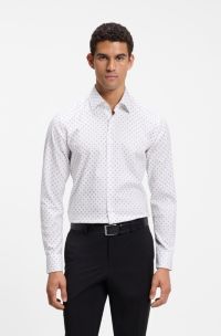 Slim-fit business shirt in stretch cotton, White Patterned