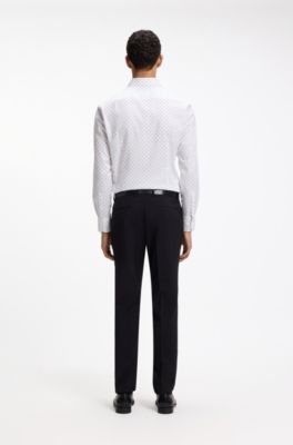 Slim-fit business shirt in stretch cotton, White Patterned