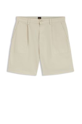 Pleated shorts with comfort waistband, Light Beige