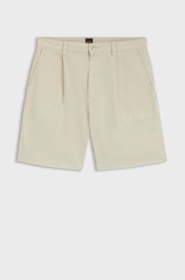 Pleated shorts with comfort waistband, Light Beige