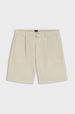 Pleated shorts with comfort waistband, Light Beige