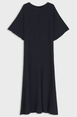 Long-length business dress in stretch crepe, Dark Blue