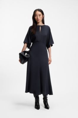 Long-length business dress in stretch crepe, Dark Blue
