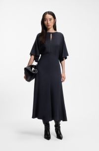 Robe longue en cr&ecirc;pe stretch pour le bureau, Bleu fonc&eacute;