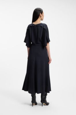Vestito Business lungo in cr&ecirc;pe elasticizzato, Blu scuro