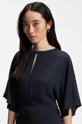 Long-length business dress in stretch crepe, Dark Blue